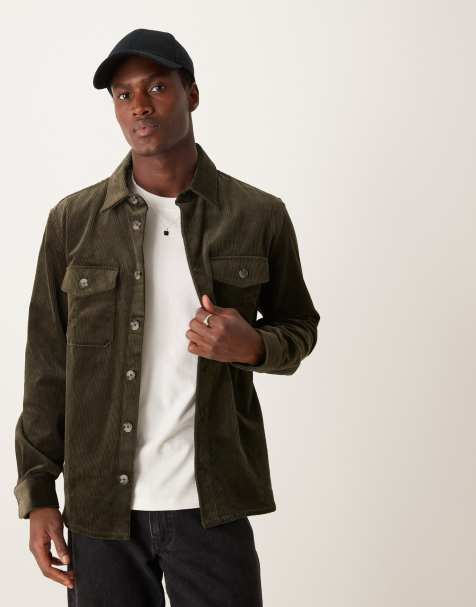 Mango relaxed fit cord shirt in khaki - view 1