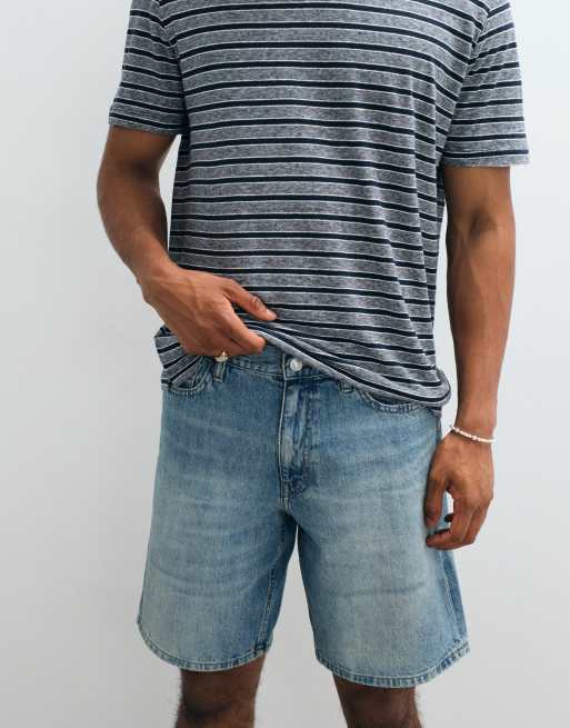 Mango relaxed fit denim shorts in light wash blue, 3 of 5