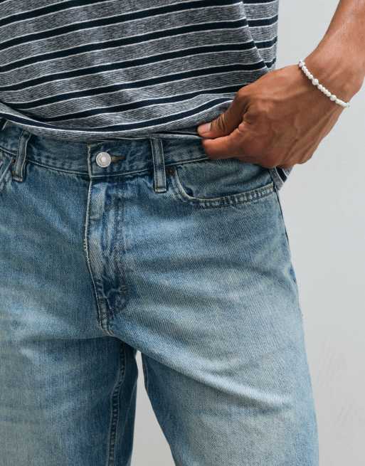 Mango relaxed fit denim shorts in light wash blue, 4 of 5
