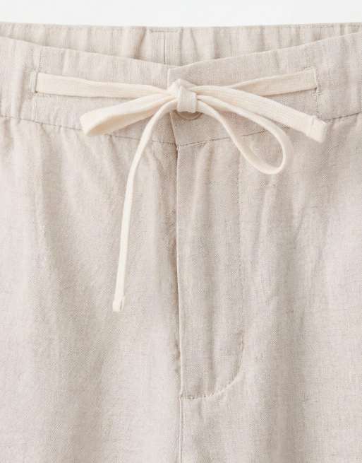 Mango – Relaxed-Fit-Hose aus Leinenmix in Ecru mit elastischem Kordelzugbund , 8 von 9