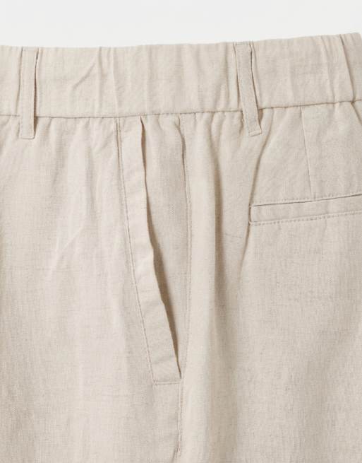 Mango – Relaxed-Fit-Hose aus Leinenmix in Ecru mit elastischem Kordelzugbund , 9 von 9