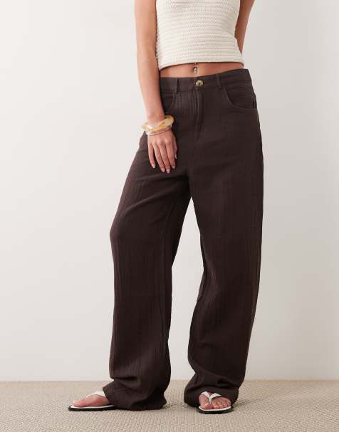 Mango – Relaxed-Fit-Hose aus reinem Baumwoll-Musselin in Braun - view 1