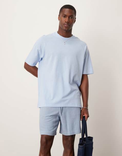 Mango relaxed fit linen mix t-shirt in pale blue - view 1