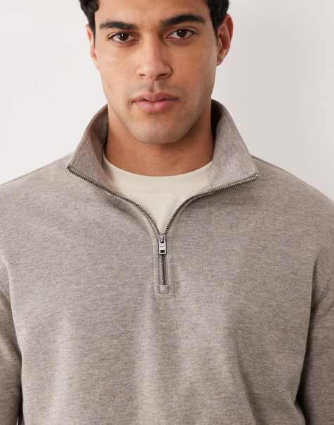 Mango relaxed fit quarter zip sweatshirt in tan - view 1