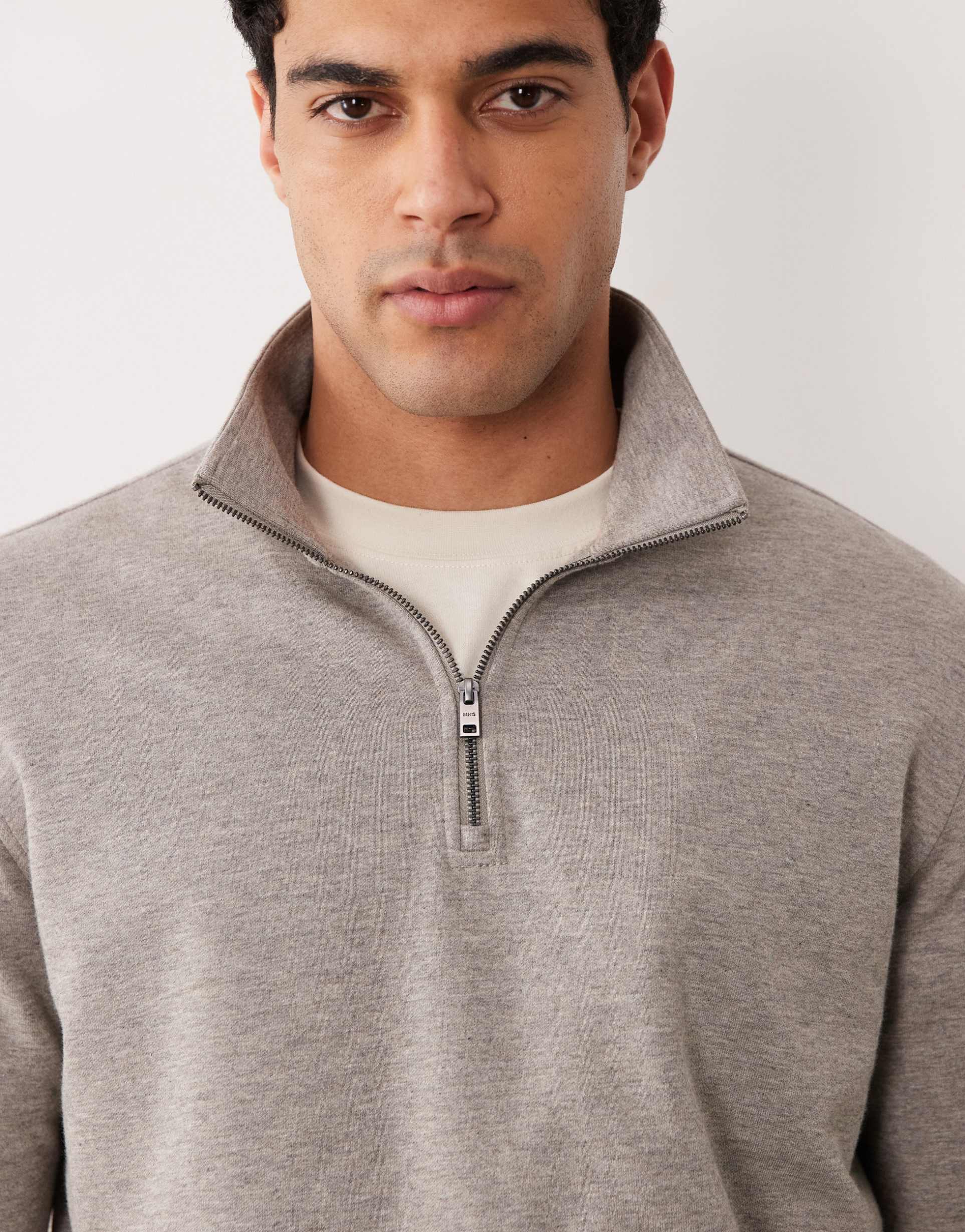 mango relaxed fit quarter zip sweatshirt in tan