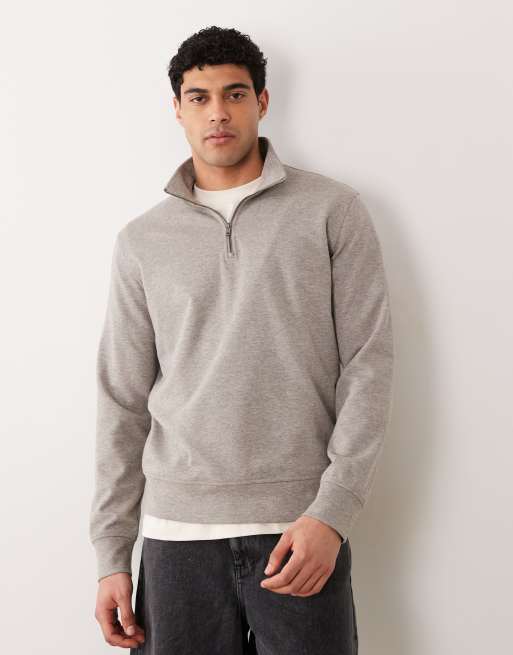 Mango relaxed fit quarter zip sweatshirt in tan, 3 of 5