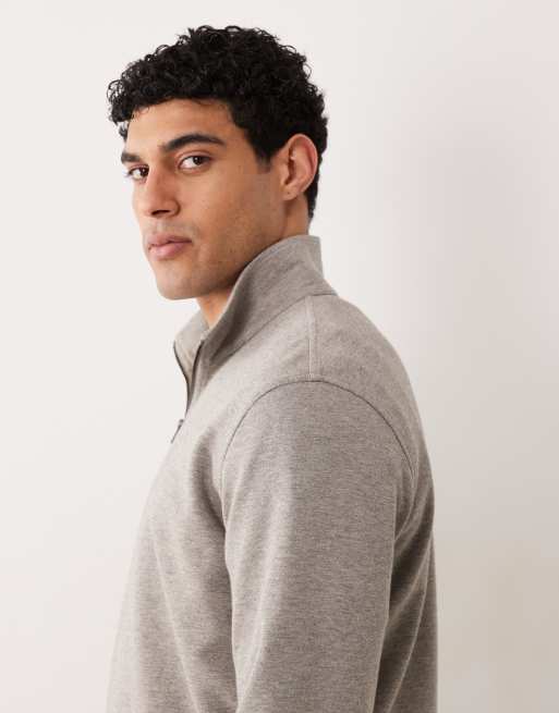 Mango relaxed fit quarter zip sweatshirt in tan, 4 of 5