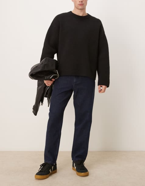 Mango relaxed fit straight leg jeans in dark blue - view 1