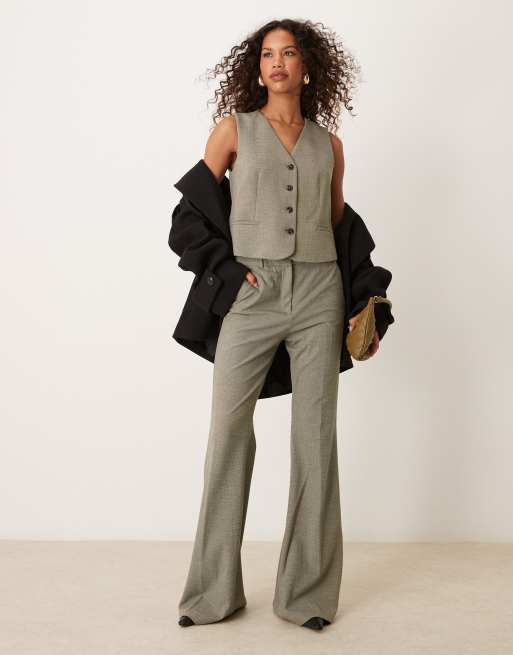 Mango relaxed fit straight leg pants and vest set in beige