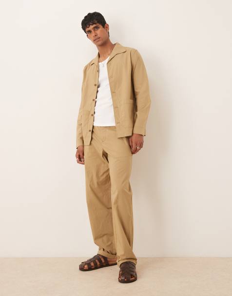 Mango relaxed fit straight leg pants in beige - part of a set - view 1