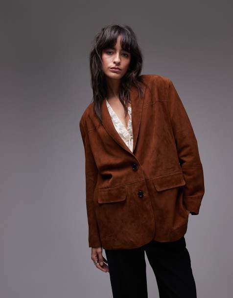 Mango relaxed fit suede blazer in vintage brown - view 1