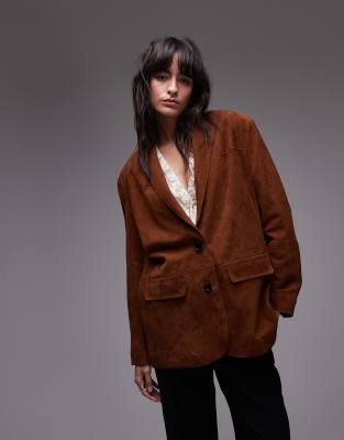 Mango relaxed fit suede blazer in vintage brown ASOS