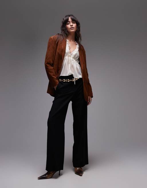 Mango relaxed fit suede blazer in vintage brown, 3 of 4