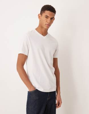 Relaxed-Fit-T-Shirt in Weiß mit V-Ausschnitt Weiß M