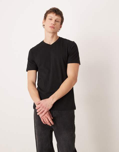 Mango relaxed fit v-neck t-shirt in black - view 1