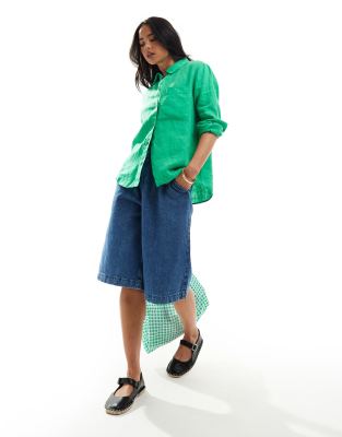 Mango relaxed linen shirt in green