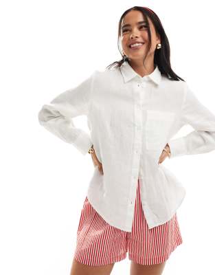 Mango Relaxed Linen Shirt In White