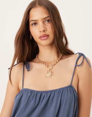 Mango Relaxed Maxi Dress With Tie Strap Detail In Blue