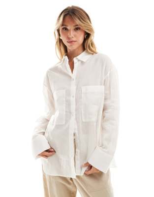 Mango Relaxed Oversized Shirt In White