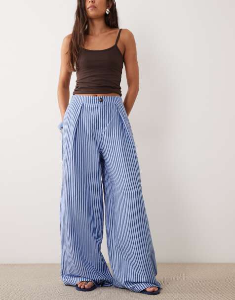 Mango relaxed pants in blue striped print - view 1
