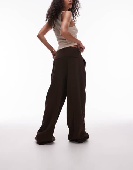 Mango relaxed pintuck tailored trousers in chocolate, 4 of 5