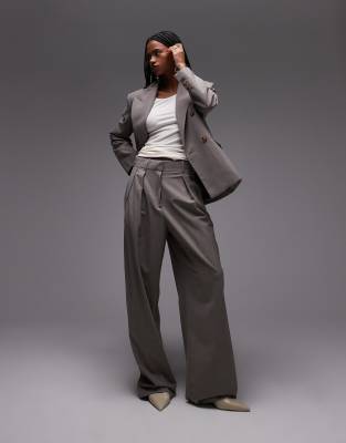 Mango Mango relaxed straight fit tailored trousers co-ord in mid brown