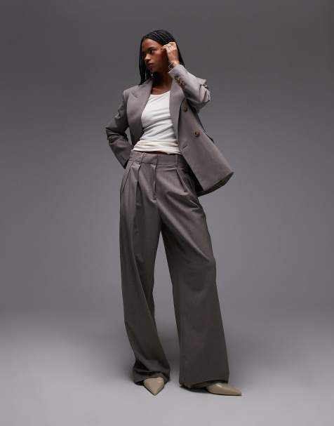 Mango relaxed straight fit tailored trousers co-ord in mid brown - view 1