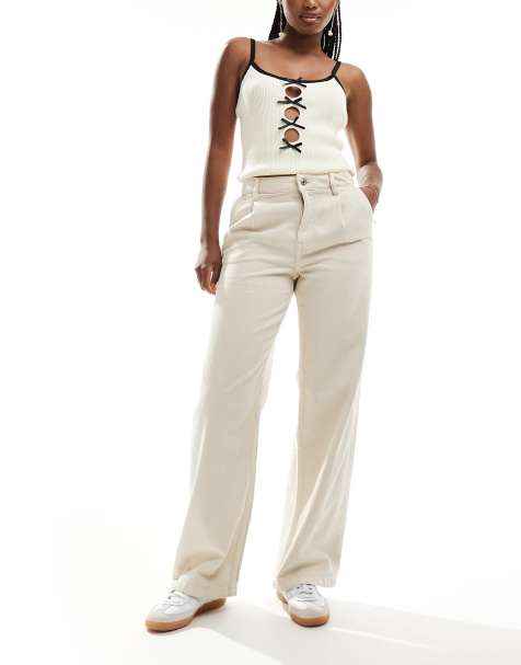 Mango relaxed straight leg jeans in white - view 1