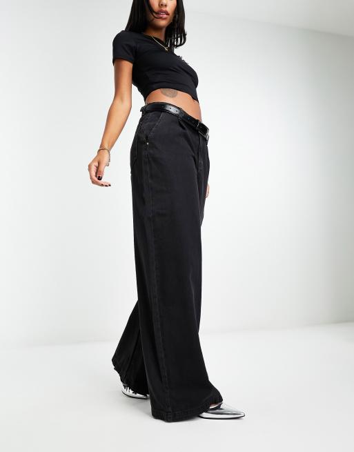 Mango relaxed wide leg jeans in black | ASOS