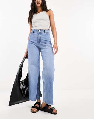 Mango relaxed wide leg jeans in light blue