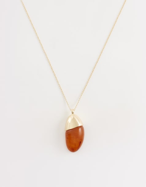 Mango resin pendent necklace in gold - view 1