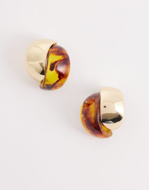 Mango resin stud earrings in gold tone - view 1