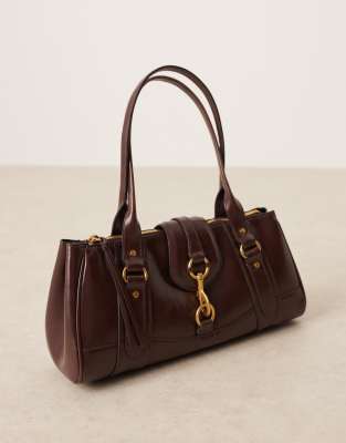 Mango Retro Bowler Shoulder Bag With Clasp Detail In Brown