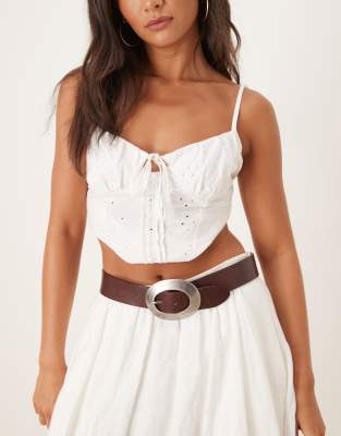 Mango - Retro leren riem met ovale gesp in bruin
