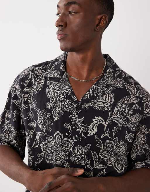 Mango retro paisly print shirt co-ord in black, 3 of 5