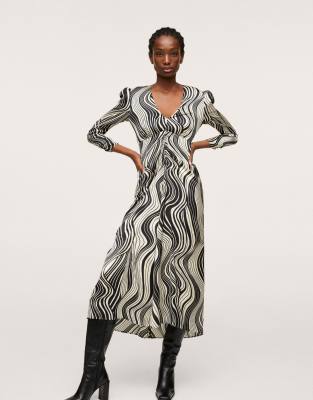Mango retro swirl maxi dress in mono - ASOS Price Checker