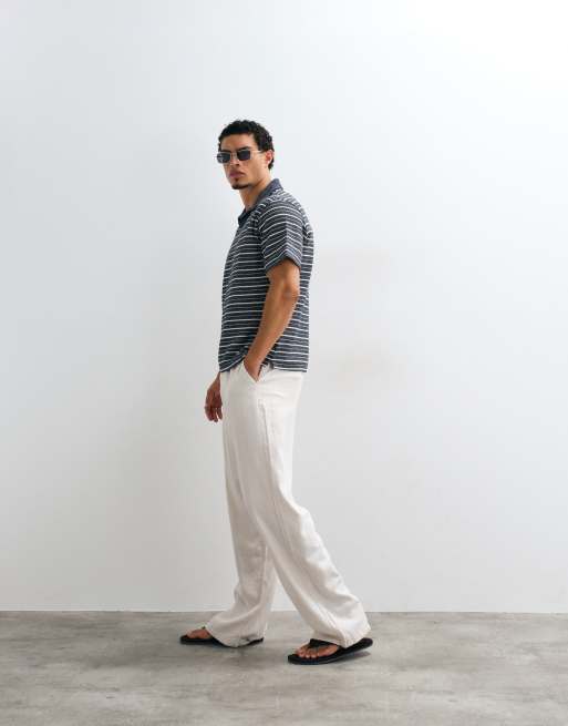 Mango revere collar polo top in navy stripe, 3 of 5
