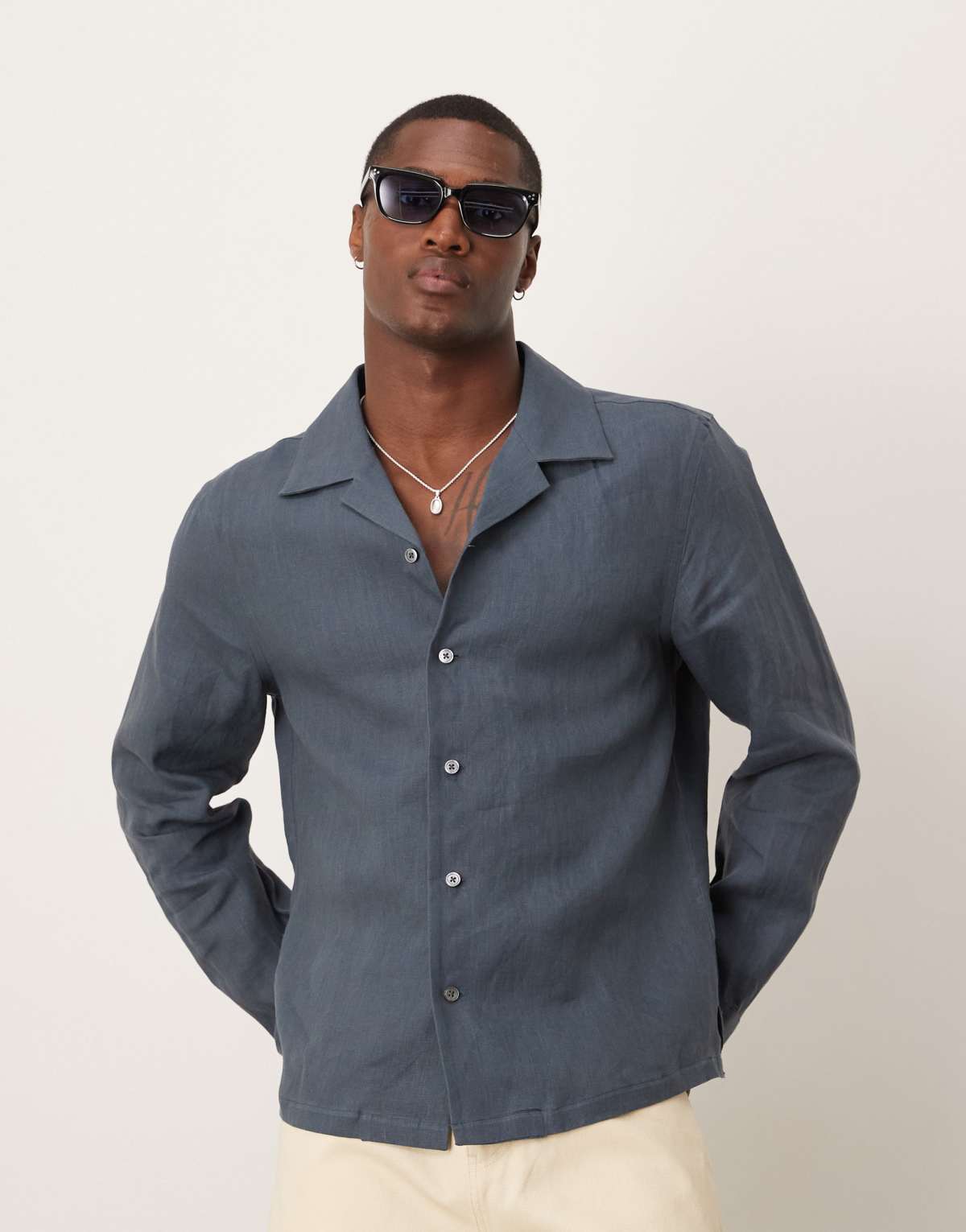Mango revere collar shirt in slate grey