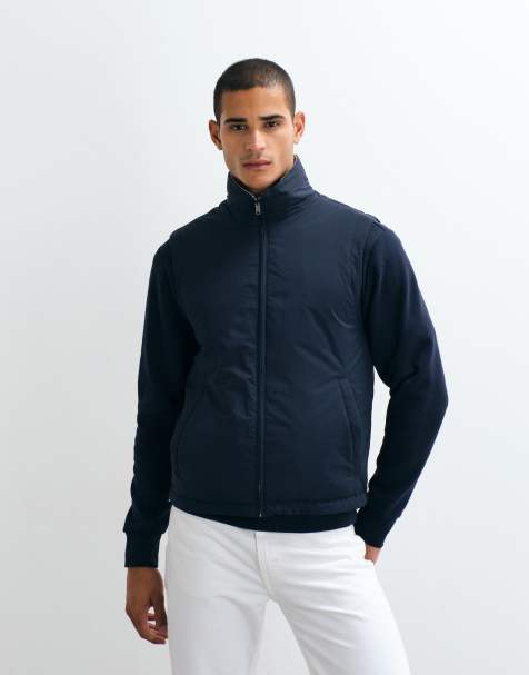 Mango reversible gilet in navy and cream - view 1