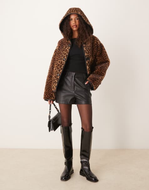 Mango reversible leopard fur jacket in brown - view 1