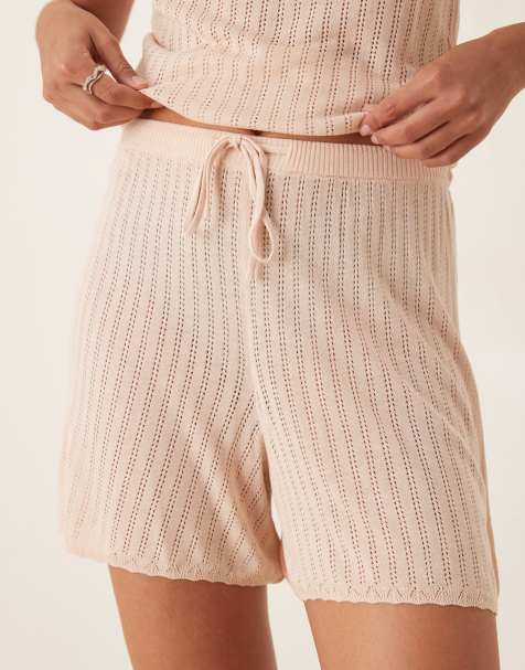 Mango rib pyjama short co-ord in pastel pink - view 1