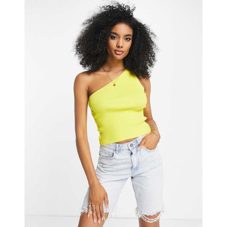 Neon yellow store one shoulder top