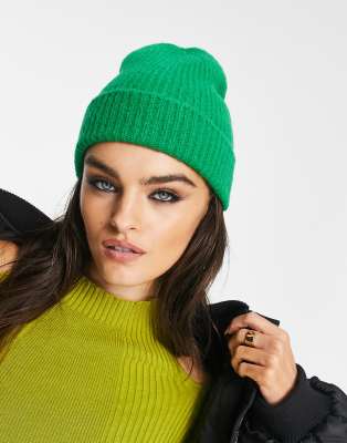 ribbed beanie hat in green