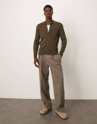 Mango Ribbed Cardigan In Green