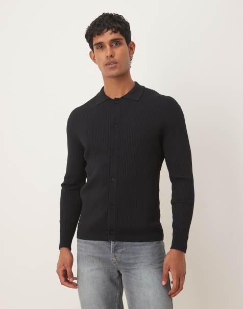 Mango ribbed cardigan in navy - view 1