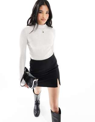 Mango ribbed detail high neck top in white - ASOS Price Checker