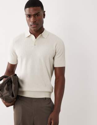 Mango Ribbed Fine Knit Poloshirt In Brown