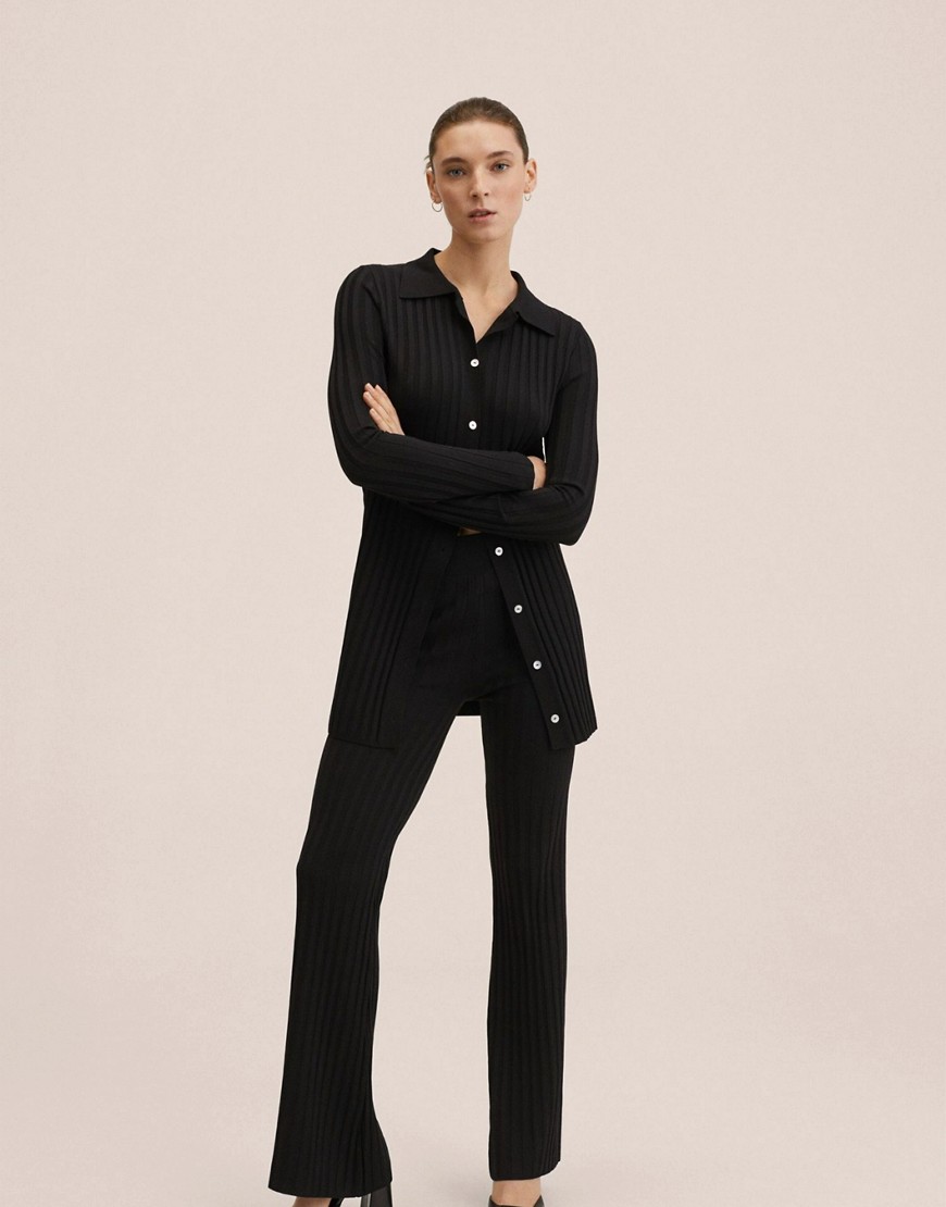 Mango ribbed flare trousers in navy