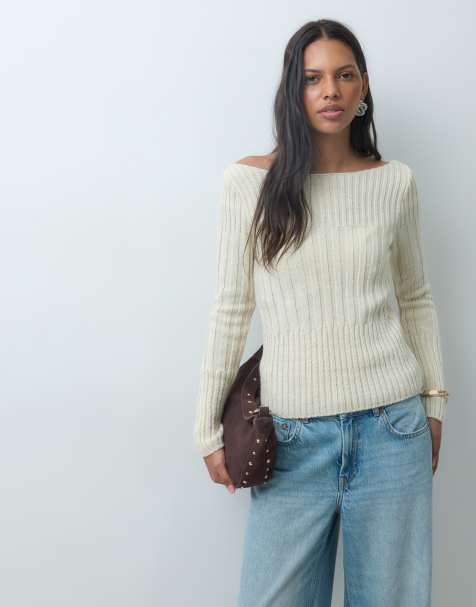Mango ribbed jumper in ecru - view 1