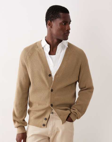 Mango ribbed knit cardigan in beige - view 1